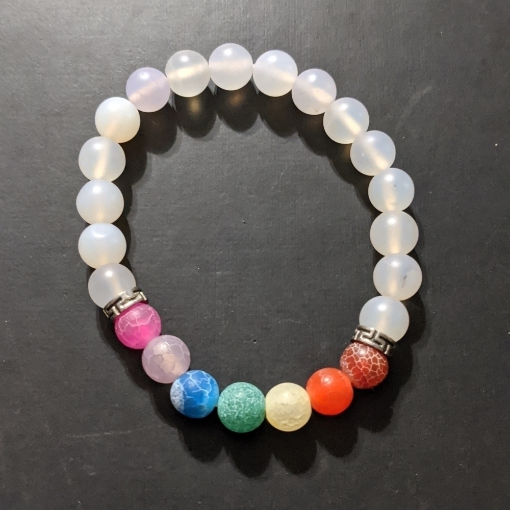 Rainbow Chakra Beaded Gemstone Stretchy Elastic Statement Bracelet
